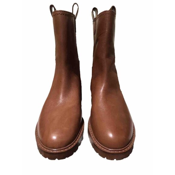 Ralph Lauren Evelynn Brown Short Slip On Logo Leather Boots Women's 8 39 - Picture 3 of 13